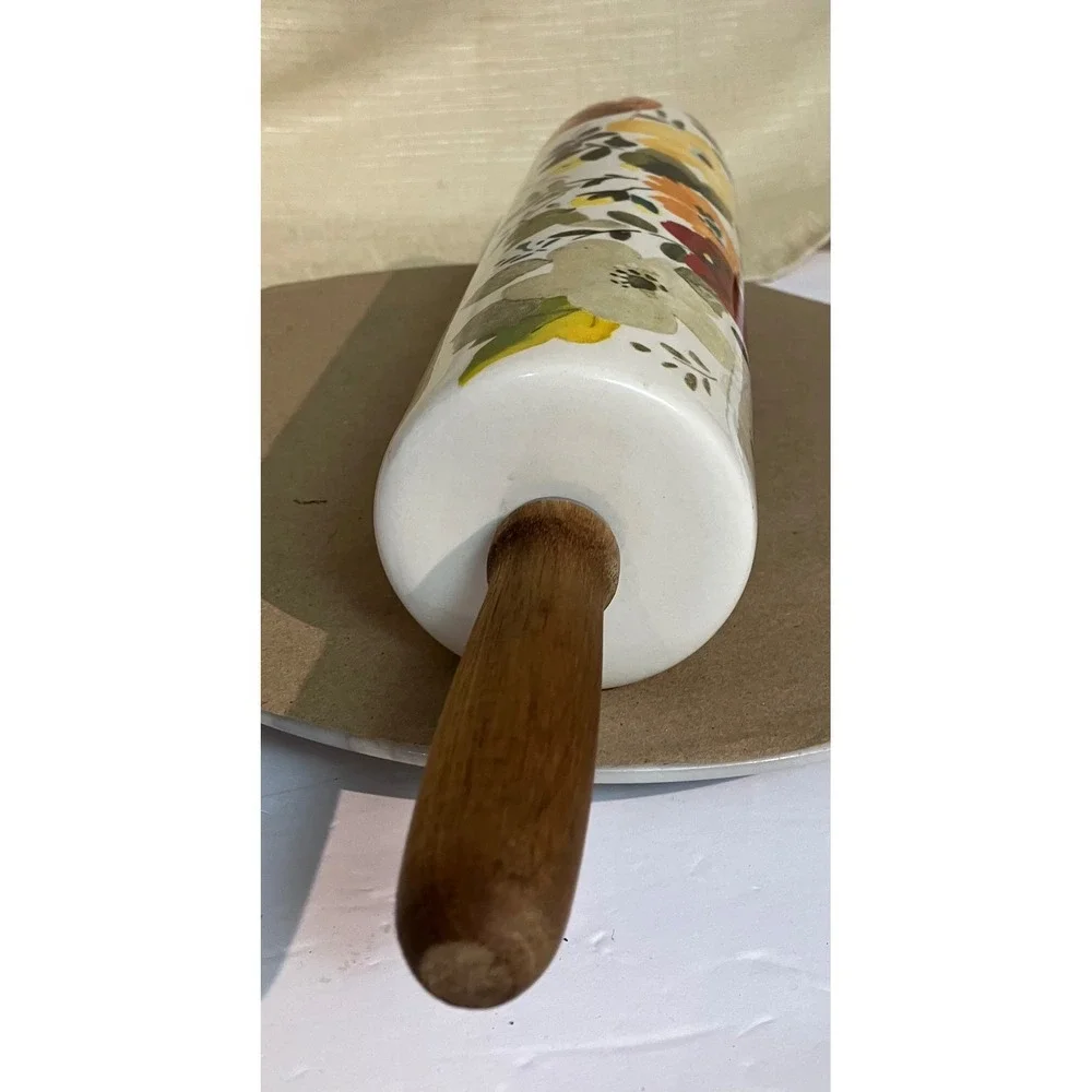 Pioneer Woman RETIRED ceramic Rolling Pin Fall Flowers Autumn Harvest Floral